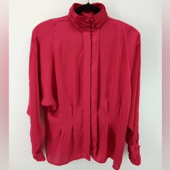 Vintage Shiny Blouse Concepts Pink Made in Korea Shoulder Pads Polyester Top 12 - Picture 1 of 9